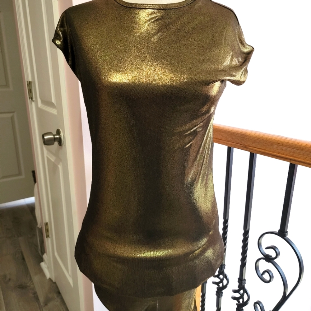 Evening Collection. Gorgeous Liquid Goldbronze mini dress